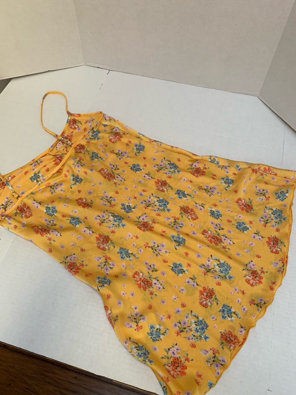 NWT Yellow Floral Mini Dress with Spaghetti Straps Size XL